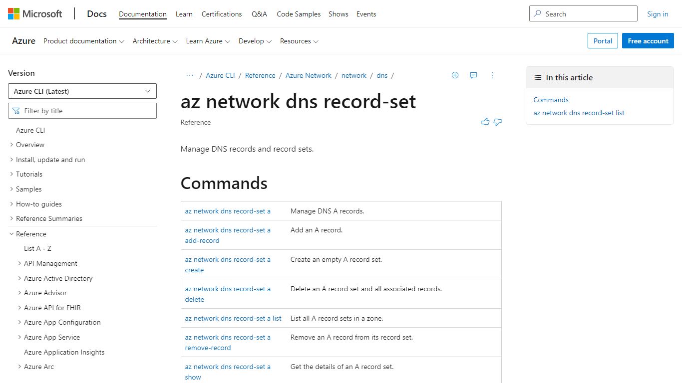 az network dns record-set | Microsoft Docs